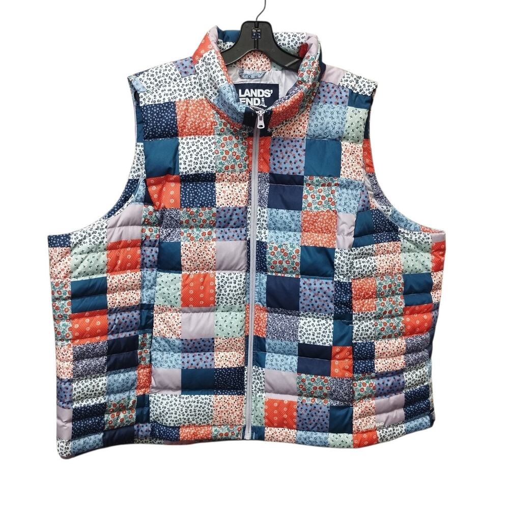 Lands End Womens Real Down Patchwork Quilted Puffer Vest 3X Packable Cottagecore